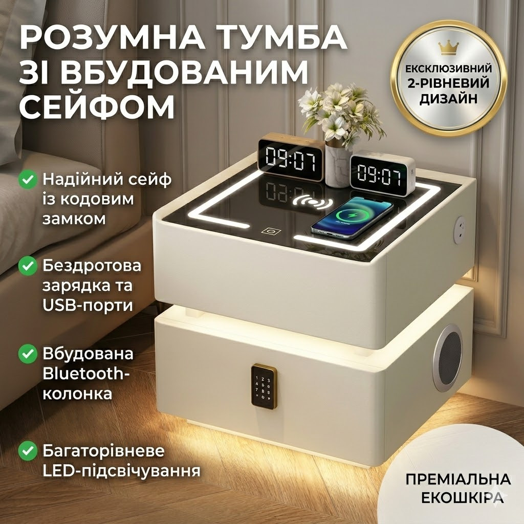 Розумна приліжкова тумба XF01 із вбудованим сейфом